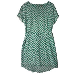 Ellie Kai Silk‎ Geometric Print Dress Green White Short Sleeve Womens Size 6